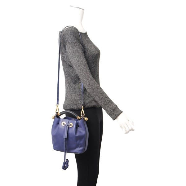 Leather Gala Bucket Bag Small Royal Blue