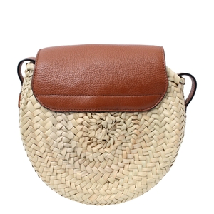 Leather/Raffia Marcie Crossbody Bag Natural/Brown, view 3