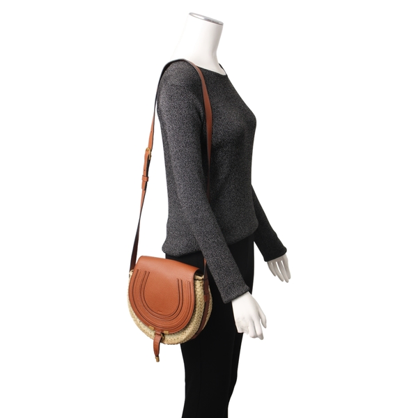 Leather/Raffia Marcie Crossbody Bag Natural/Brown