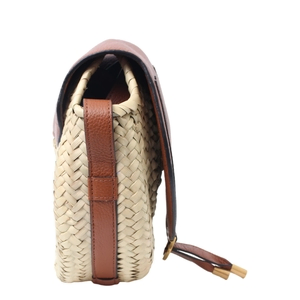 Leather/Raffia Marcie Crossbody Bag Natural/Brown, view 4