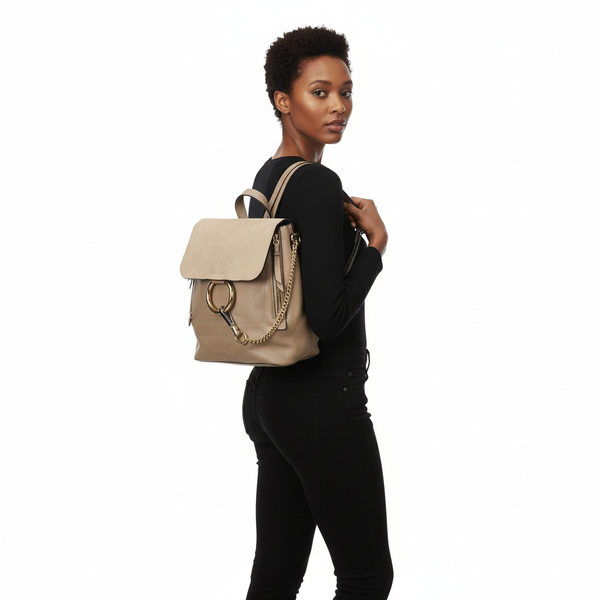Suede/Leather Faye Backpack Beige