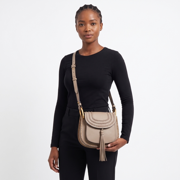Leather Hudson Small Shoulder Bag Taupe