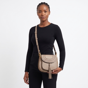 Leather Hudson Small Shoulder Bag Taupe, view 8
