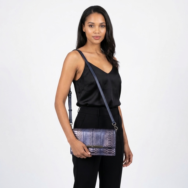Python Rougissime Clutch Bag Metallic Blue
