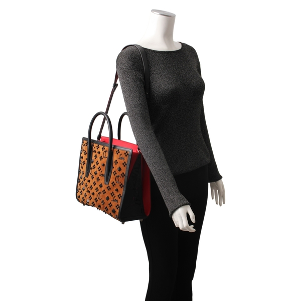 Suede/Leather Spikes Loubinthesky Paloma Tote Brown/Black