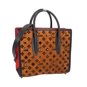 Suede/Leather Spikes Loubinthesky Paloma Tote Brown/Black, view 2