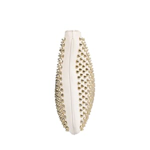 Leather Loubiposh Studded Clutch White, view 6