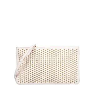 Leather Loubiposh Studded Clutch White, view 4