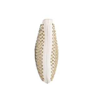 Leather Loubiposh Studded Clutch White, view 5