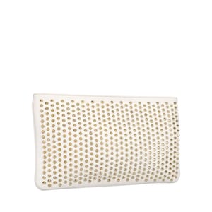Leather Loubiposh Studded Clutch White, view 2