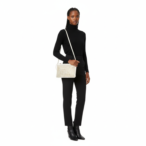 Leather Loubiposh Studded Clutch White