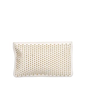 Leather Loubiposh Studded Clutch White, view 3