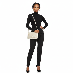 Leather Loubiposh Studded Clutch White, view 9