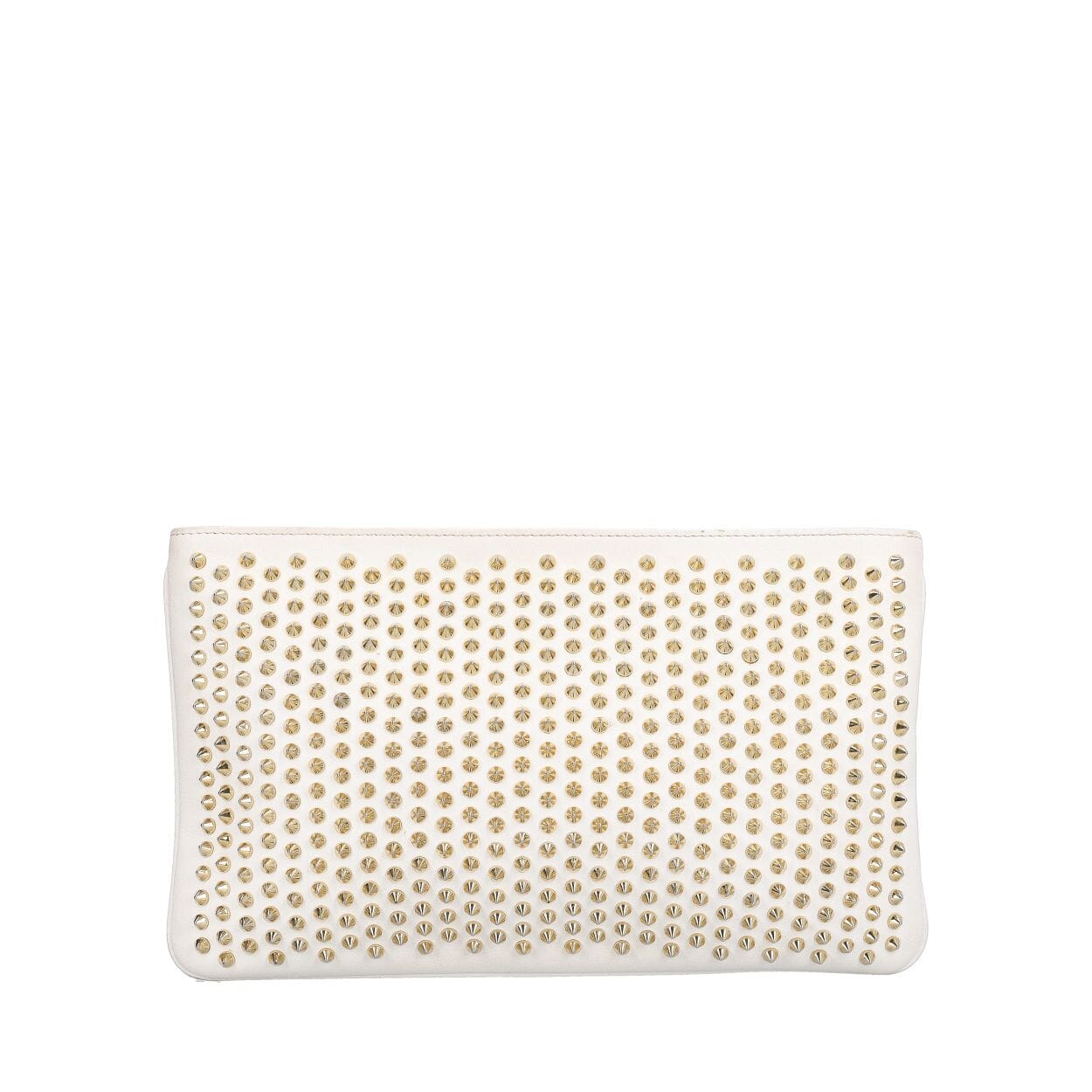 Leather Loubiposh Studded Clutch White