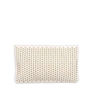 Leather Loubiposh Studded Clutch White