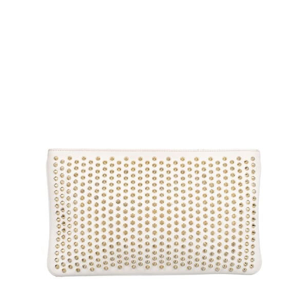 Leather Loubiposh Studded Clutch White