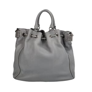 Leather Dompteuse Spiked Drawstring Bag Grey, view 3