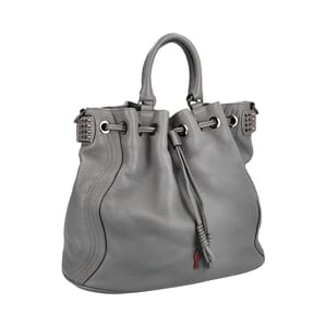 Leather Dompteuse Spiked Drawstring Bag Grey, view 2