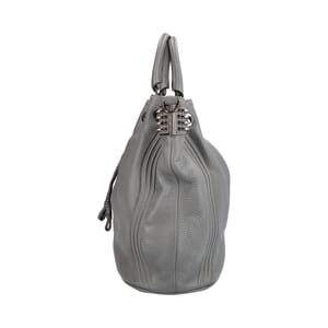 Leather Dompteuse Spiked Drawstring Bag Grey, view 5