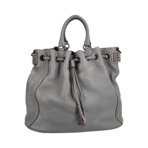 Leather Dompteuse Spiked Drawstring Bag Grey
