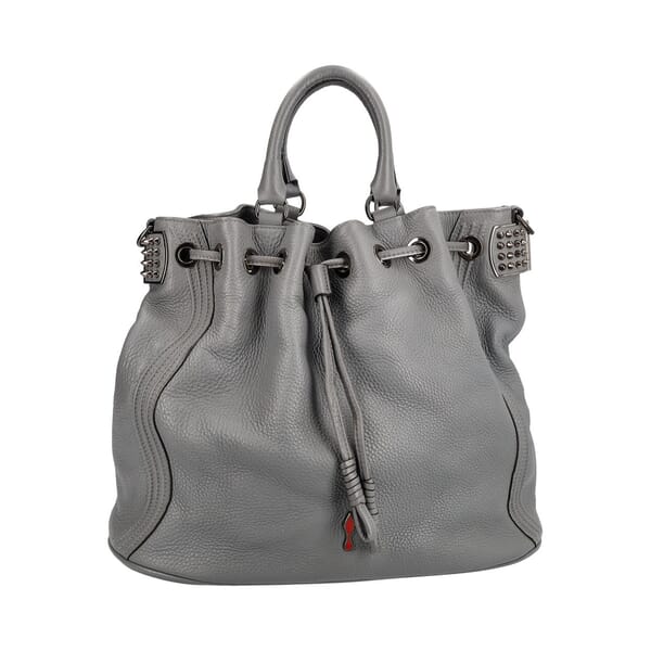 Leather Dompteuse Spiked Drawstring Bag Grey