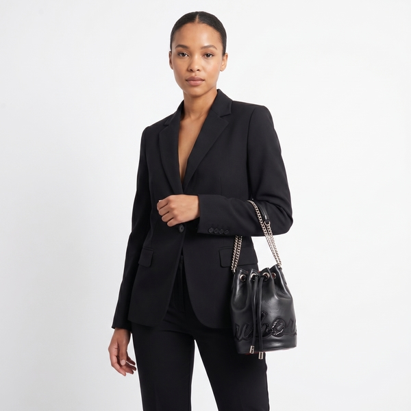 Leather Marie Jane Bucket Bag Black