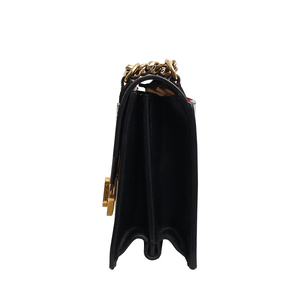 Leather Small Elisa Chain Shoulder Bag Black, view 4