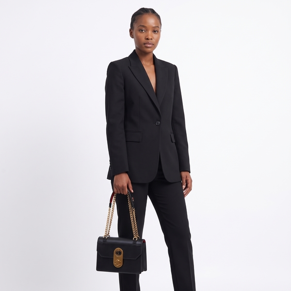 Leather Small Elisa Chain Shoulder Bag Black