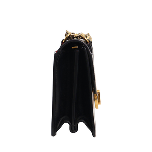 Leather Small Elisa Chain Shoulder Bag Black, view 5