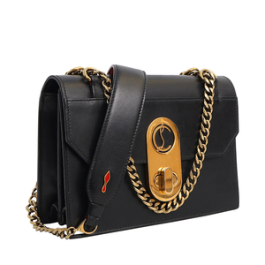 Leather Small Elisa Chain Shoulder Bag Black, view 2