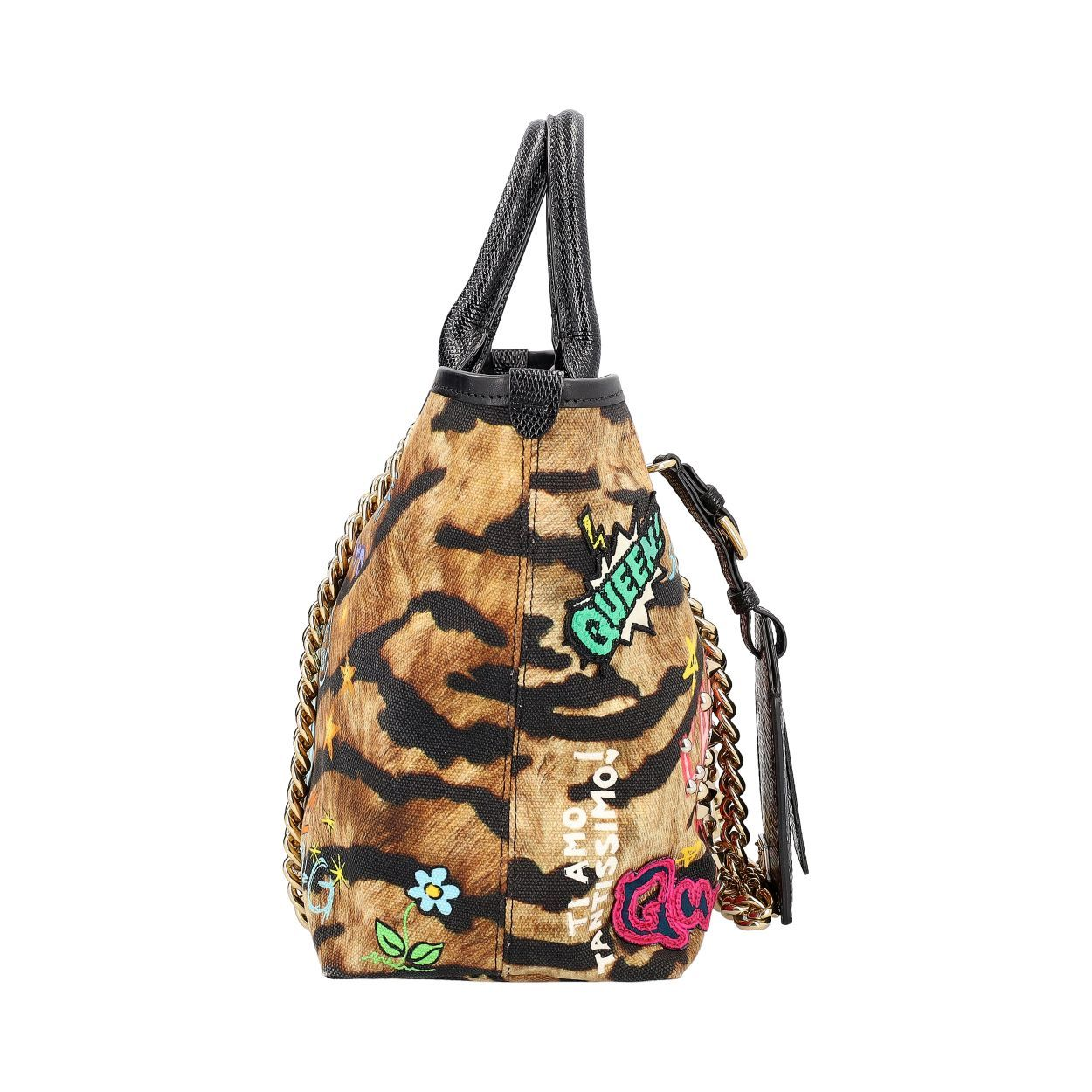 DOLCE & GABBANA Leopard Print Graffiti Iguana Amore Tote