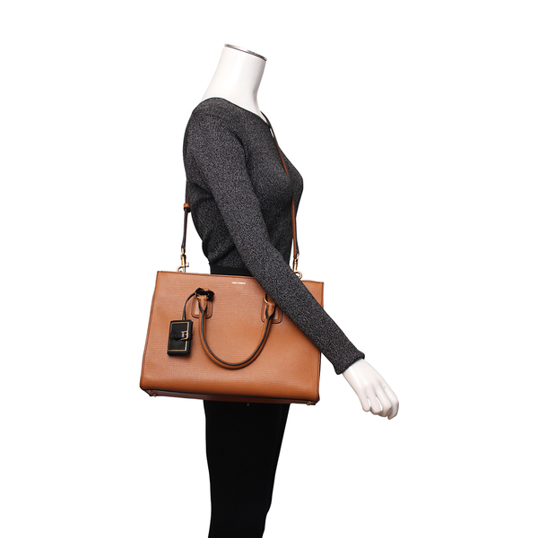 Leather Double Handle Tote Tan