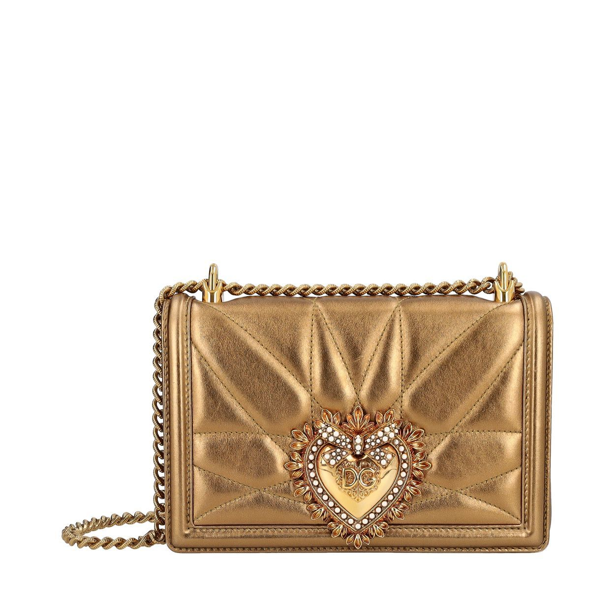 DOLCE & GABBANA Leather Medium Devotion Crossbody Bag Bronze | Luxity
