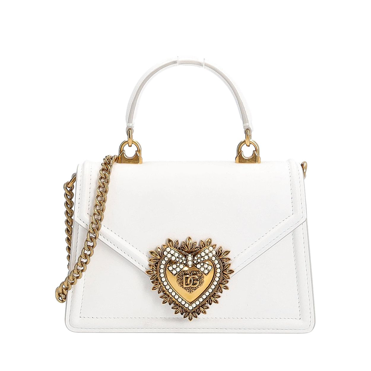 DOLCE & GABBANA Leather Small Devotion Top Handle Bag White | Luxity