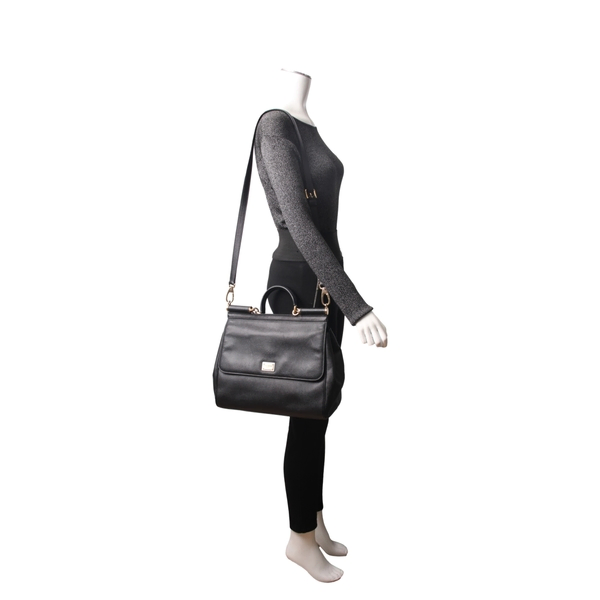 Leather Large Sicily Shoulder Bag Black