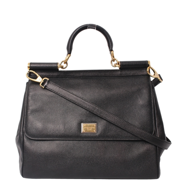 Leather Large Sicily Shoulder Bag Black