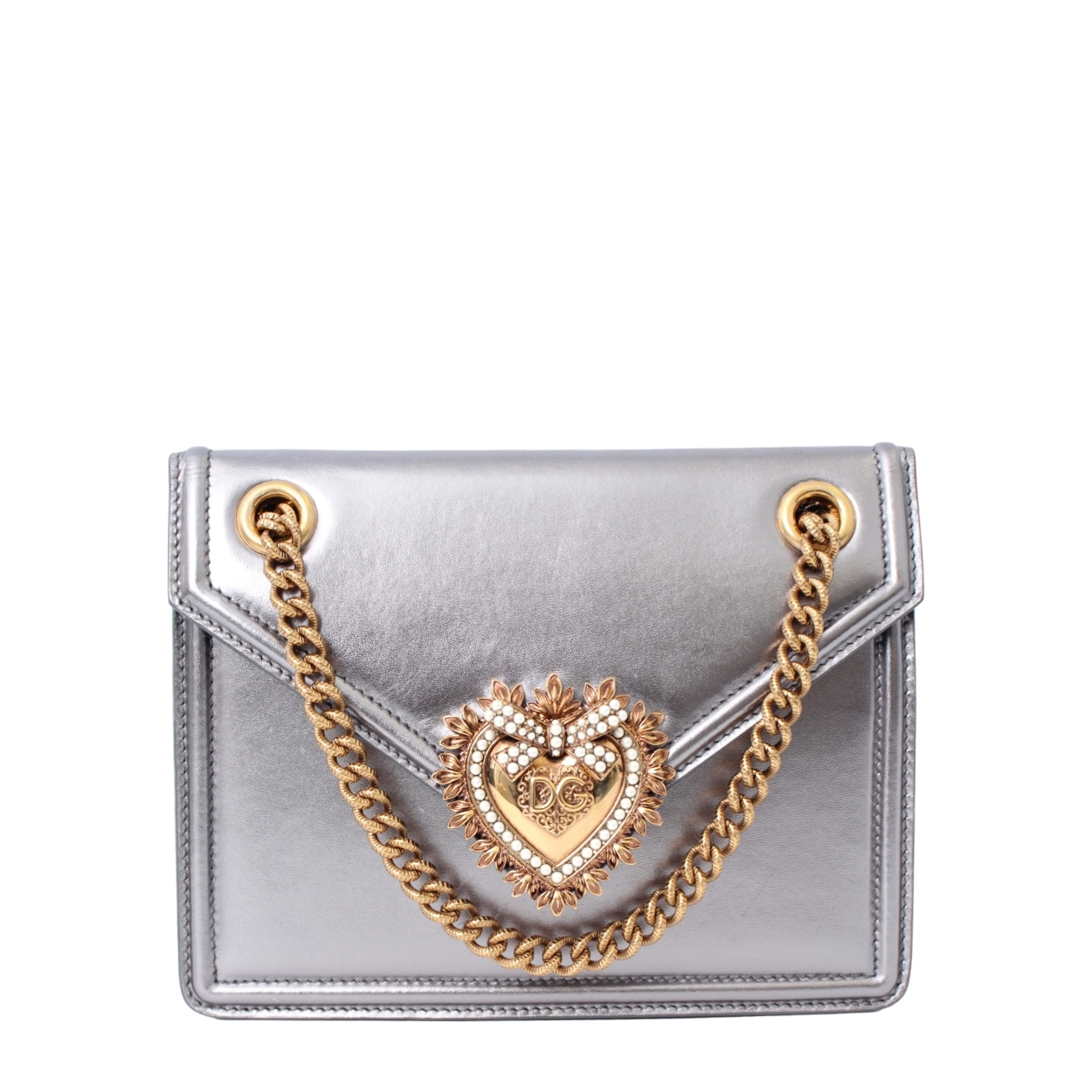 DOLCE & GABBANA Leather Medium Devotion Crossbody Bag Metallic 