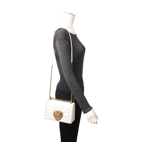 Quilted Leather Medium Devotion Shoulder Bag White