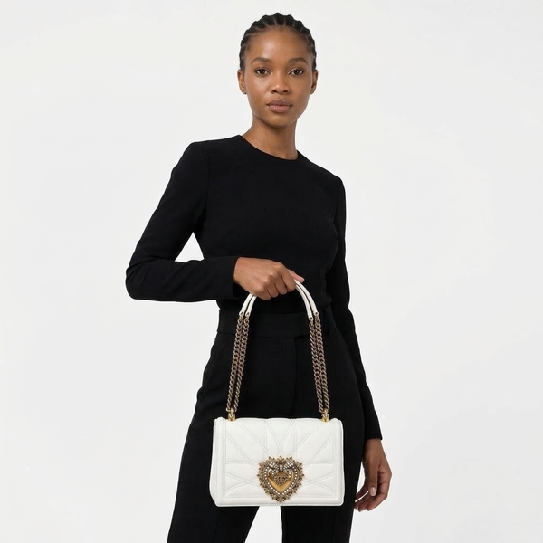 Quilted Leather Medium Devotion Shoulder Bag White