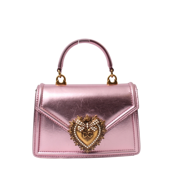 DOLCE & GABBANA Metallic Leather Small Devotion Top Handle Bag