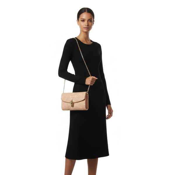 Lace Padlock Chain Clutch Peach