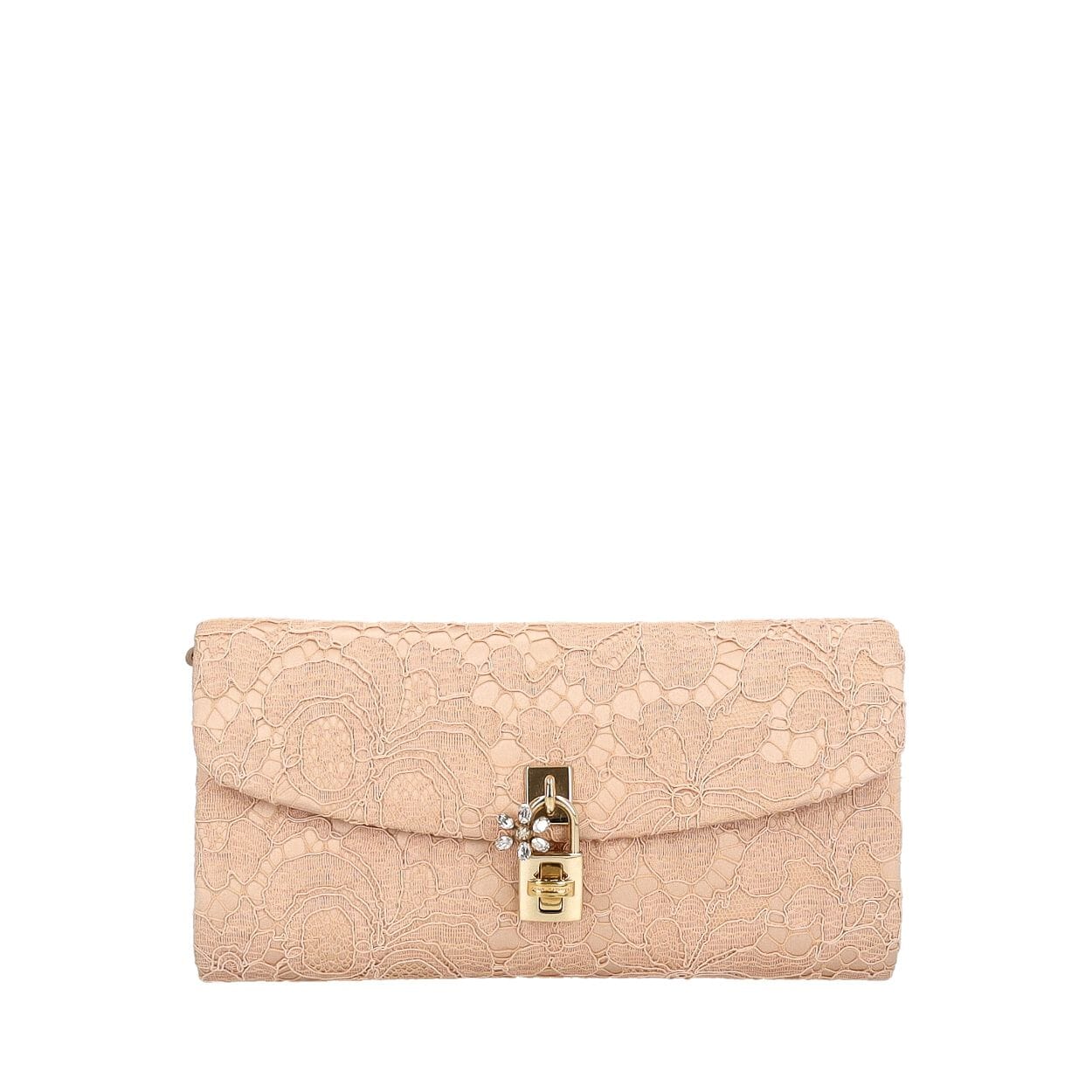DOLCE & GABBANA Lace Padlock Chain Clutch Peach | Luxity