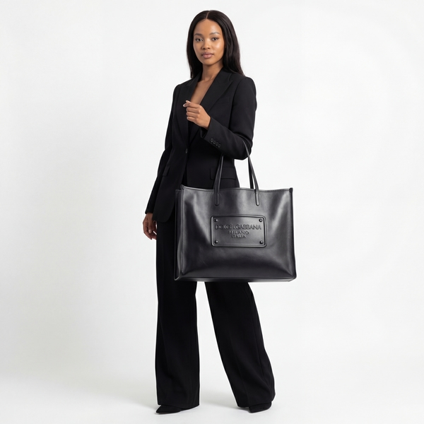 Leather Large Shopper Bag Black