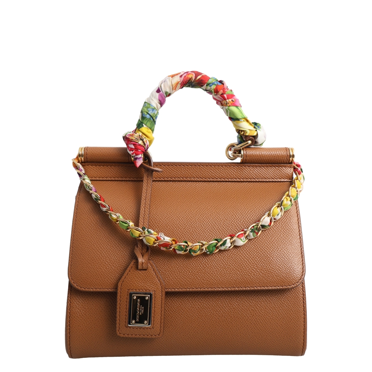 DOLCE & GABBANA Leather Scarf Detail Small Sicily Shoulder Bag