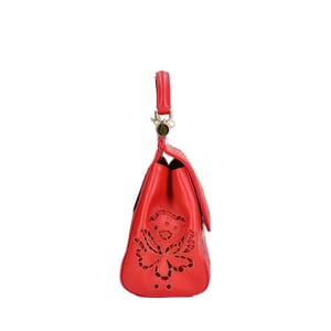 Leather Laser Cut Out Medium Sicily Bag Red, view 4