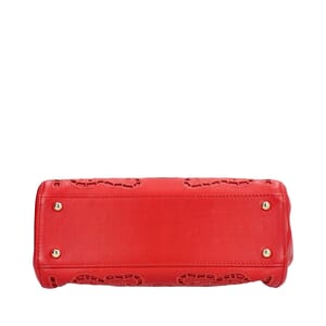 Leather Laser Cut Out Medium Sicily Bag Red, view 6