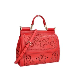 Leather Laser Cut Out Medium Sicily Bag Red, view 2