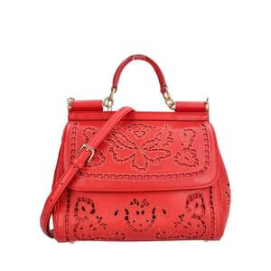 Leather Laser Cut Out Medium Sicily Bag Red