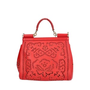 Leather Laser Cut Out Medium Sicily Bag Red, view 3