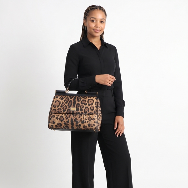 Leather Large Sicily Bag Leopard Print